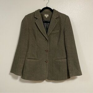 L.L. Bean Blazer Womens Size 12 R Moss Green Wool Cashmere Blend 3 button Jacket
